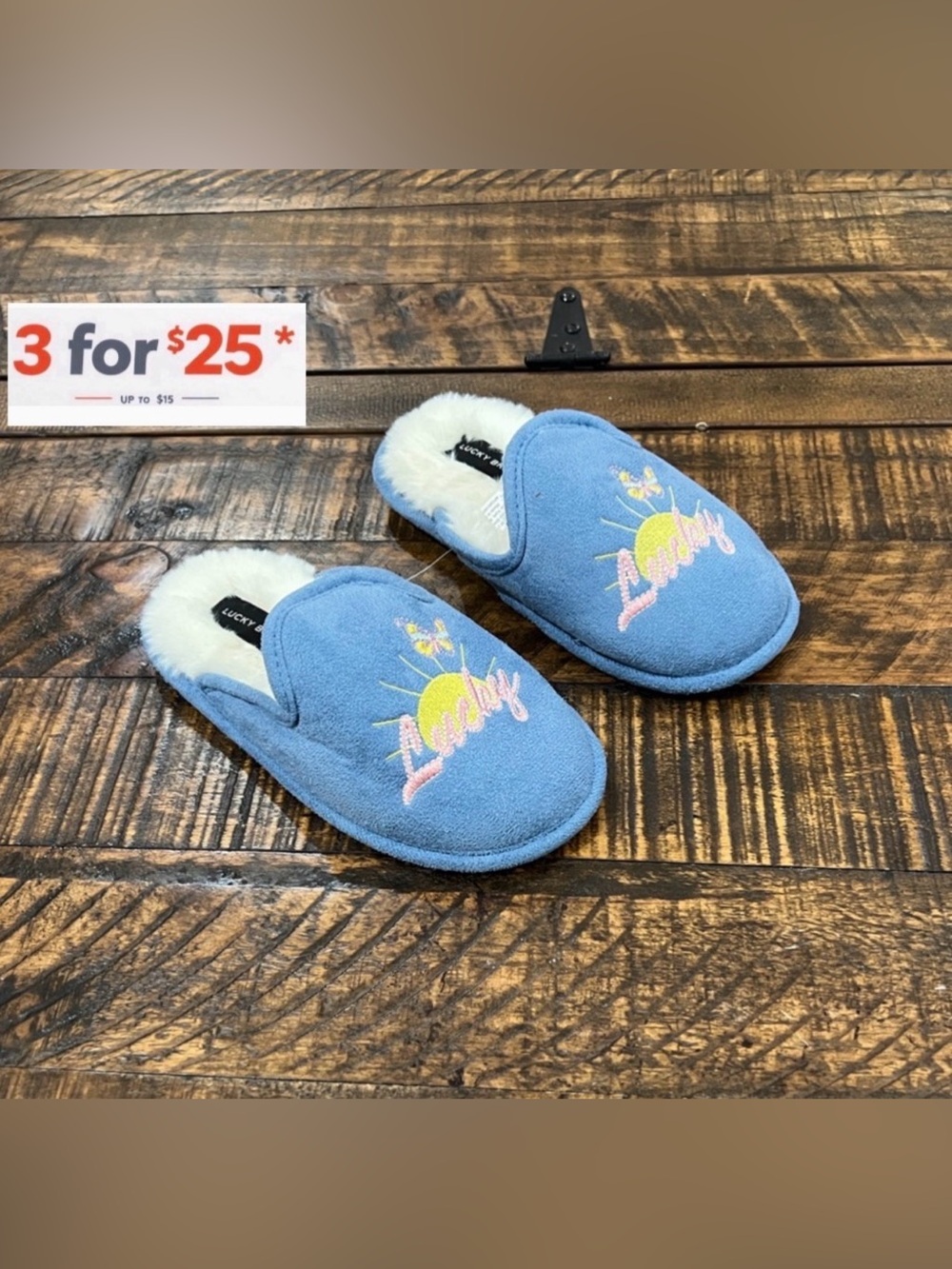 Lucky Brand Blue Kids Slippers with Sun Design
